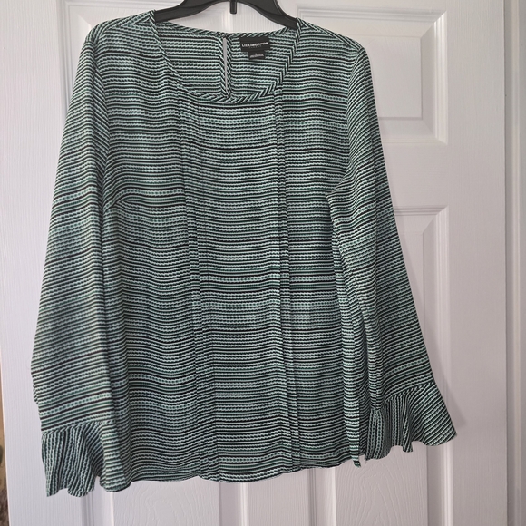 Liz Claiborne Tops - Liz Claiborne Mint and Black Striped Long-Sleeve Blouse